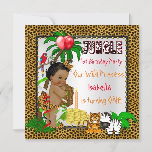 Eerste verjaardag Oerwoud Safari Wilde Etnische Et Kaart (Voorkant)