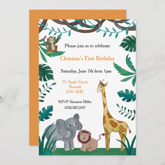 Eerste verjaardag Oerwoud uitnodiging (Voorkant / Achterkant)