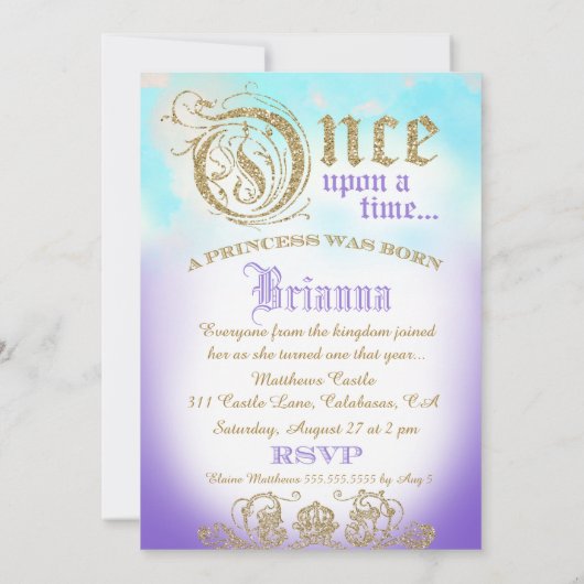 Eerste verjaardag Once Upon a Time Princess Paarse Kaart (Achterkant)