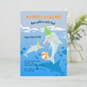 Eerste verjaardag onder de zee dolphins boy party kaart (Staand voorkant)