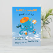 eerste verjaardag onder de zee octopus boy party kaart (Staand voorkant)