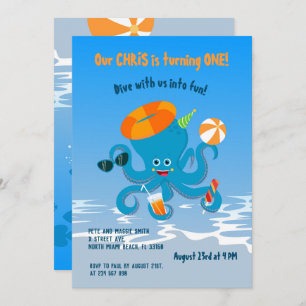 eerste verjaardag onder de zee octopus boy party kaart
