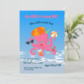 eerste verjaardag onder de zee octopus girl party kaart (Staand voorkant)