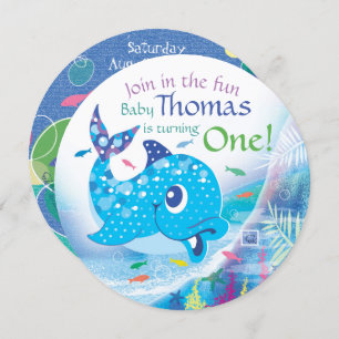 Eerste verjaardag, onder het zee, blauwe dolfijn kaart