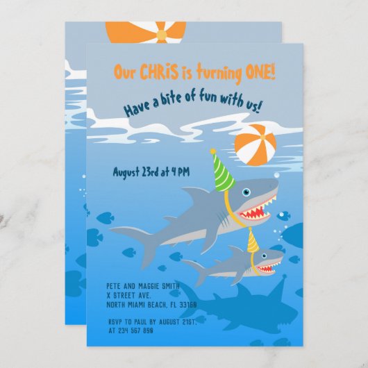 eerste verjaardag onder het zee shark whale boy pa kaart (Voorkant / Achterkant)