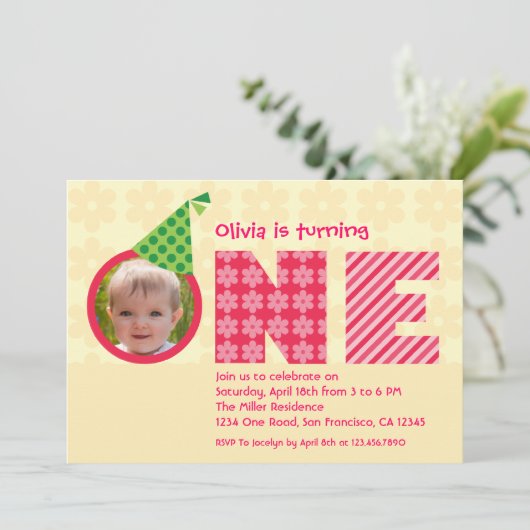Eerste verjaardag "One"-fotouitnodiging Kaart (Staand voorkant)