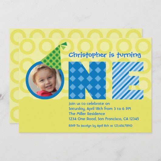 Eerste verjaardag "One"-fotouitnodiging Kaart (Voorkant / Achterkant)