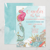 Eerste verjaardag ONEder Zee Zeemeermin Birthday Kaart (Voorkant / Achterkant)