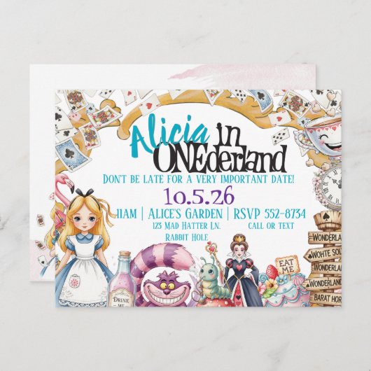 Eerste verjaardag ONEderland Wonderland Thema Uitn Briefkaart (Voorkant / Achterkant)