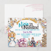 Eerste verjaardag ONEderland Wonderland Theme Invi Aankondigingskaart (Voorkant / Achterkant)