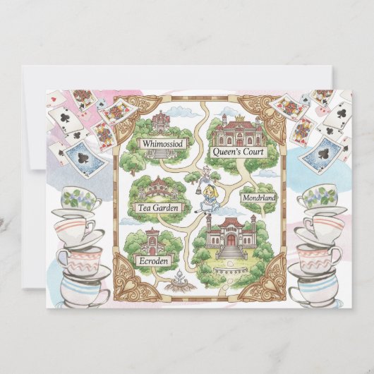 Eerste verjaardag ONEderland Wonderland Theme Invi Kaart (Achterkant)