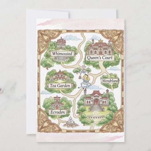 Eerste verjaardag ONEderland Wonderland Theme Invi Kaart (Achterkant)