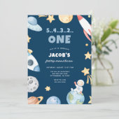 Eerste verjaardag Outer Space Blast Off Kaart (Staand voorkant)