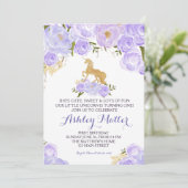 Eerste verjaardag paarse waterverf eenhoorn kaart (Staand voorkant)