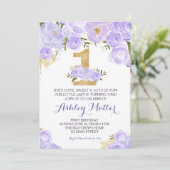 Eerste verjaardag paarse waterverf Floral Uitnodig Kaart (Staand voorkant)