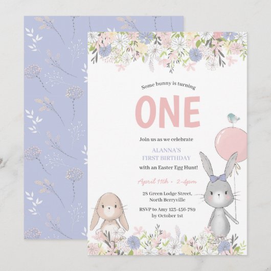 Eerste verjaardag paashaas uitnodiging (Voorkant / Achterkant)