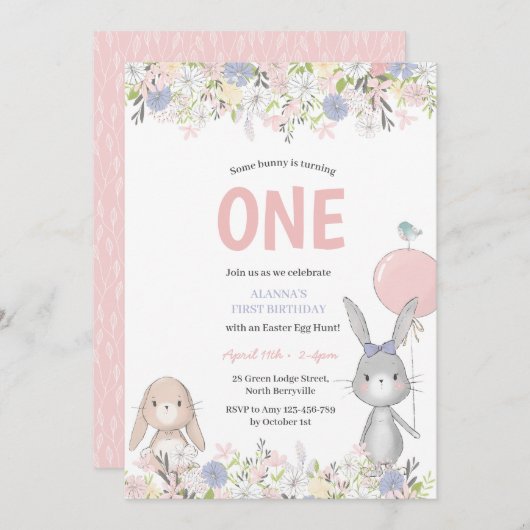 Eerste verjaardag paashaas uitnodiging (Voorkant / Achterkant)