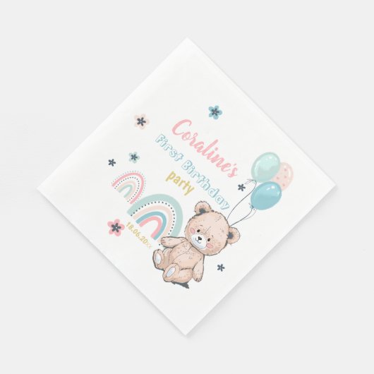 Eerste Verjaardag Papier Servet met een leuke tedd (Hoek)