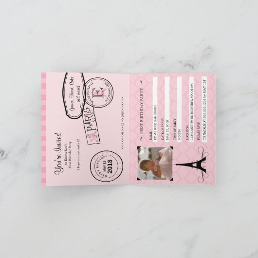 Eerste verjaardag Paris Passport Invitation (Binnen)