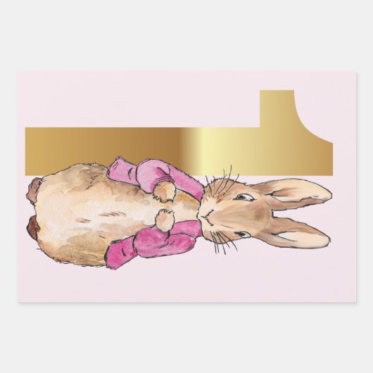 Eerste Verjaardag Peter de Konijn Roze Jas Inpakpapier Vel (Voorkant)