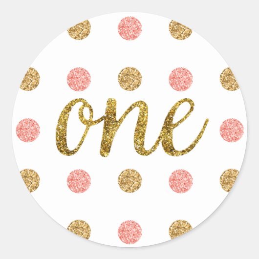 Eerste verjaardag Pink & Gold Glitter Script ONE, Ronde Sticker (Voorkant)