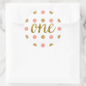 Eerste verjaardag Pink & Gold Glitter Script ONE, Ronde Sticker (Tas)