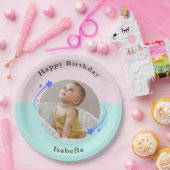 Eerste Verjaardag Pink Green Shooting Star Papieren Bordje (Feest)