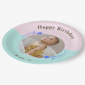 Eerste Verjaardag Pink Green Shooting Star Papieren Bordje (Gekanteld)