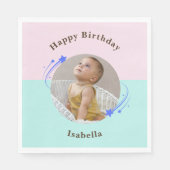 Eerste Verjaardag Pink Green Shooting Star Servet (Voorkant)