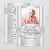 Eerste verjaardag Pink White Lace Diamond Tiara 2 Kaart (Voorkant / Achterkant)