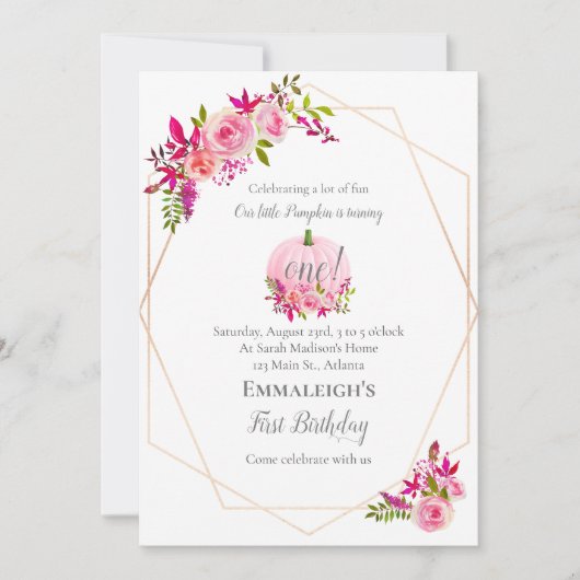 Eerste Verjaardag Pompoen Bloemen Geometrisch | Ro Kaart (Voorkant)