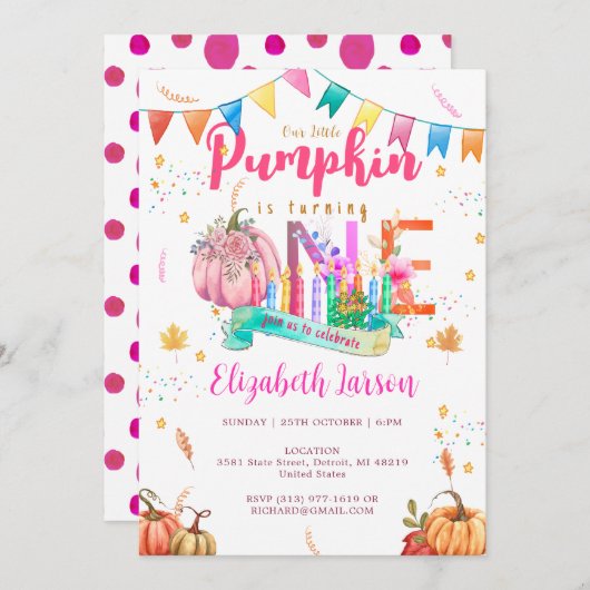 Eerste Verjaardag Pompoen Herfst Herfst Waterverf Kaart (Voorkant / Achterkant)