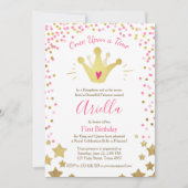Eerste verjaardag Princess Gold Pink Crown Kaart (Voorkant)