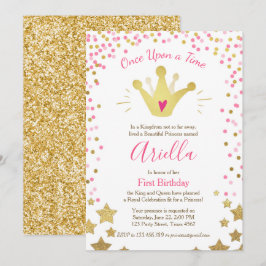 Eerste verjaardag Princess Gold Pink Crown Kaart
