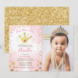 Eerste verjaardag Princess Gold Pink Crown Kaart