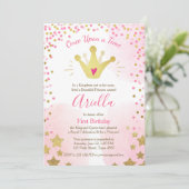 Eerste verjaardag Princess Gold Pink Crown Kaart (Staand voorkant)