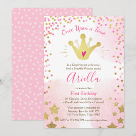 Eerste verjaardag Princess Gold Pink Crown Kaart