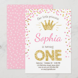 Eerste verjaardag Princess Gold Pink Kaart
