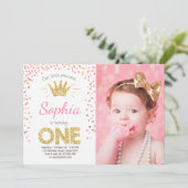 Eerste verjaardag Princess Gold Pink Kaart (Staand voorkant)