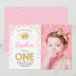 Eerste verjaardag Princess Gold Pink Kaart