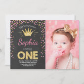 Eerste verjaardag Princess Gold Pink Kaart (Voorkant)