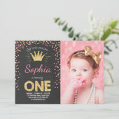 Eerste verjaardag Princess Gold Pink Kaart (Staand voorkant)