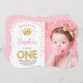 Eerste verjaardag Princess Gold Pink Kaart (Voorkant / Achterkant)