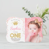 Eerste verjaardag Princess Gold Pink Kaart (Staand voorkant)