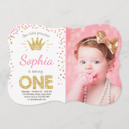 Eerste verjaardag Princess Gold Pink Kaart