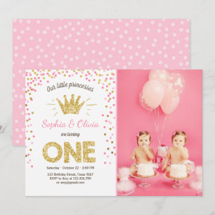 Eerste verjaardag Princess Gold Pink Twins Kaart