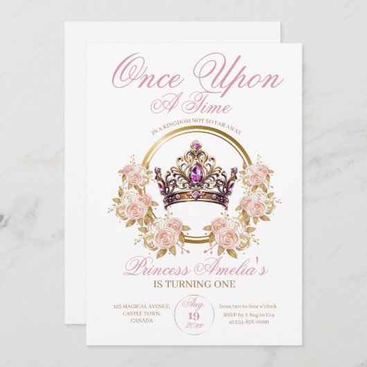 Eerste verjaardag prinses kaart (Voorkant / Achterkant)