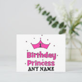 Eerste verjaardag prinses met roze kroon briefkaart (Staand voorkant)