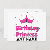 Eerste verjaardag prinses met roze kroon briefkaart (Voorkant / Achterkant)