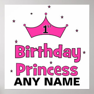 Eerste verjaardag prinses met roze kroon poster